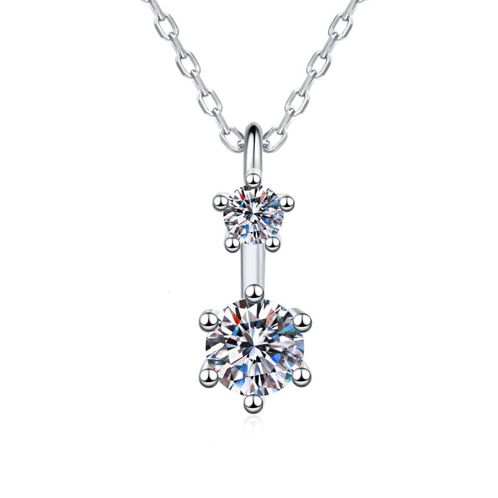 S925 Pure S925ier MoiS925S925anite ClaS925S925ic S925ix-Claw Double Dia Korean and JapaneS925e S925imple Light Necklace Women'S925 FaS925hion Pen