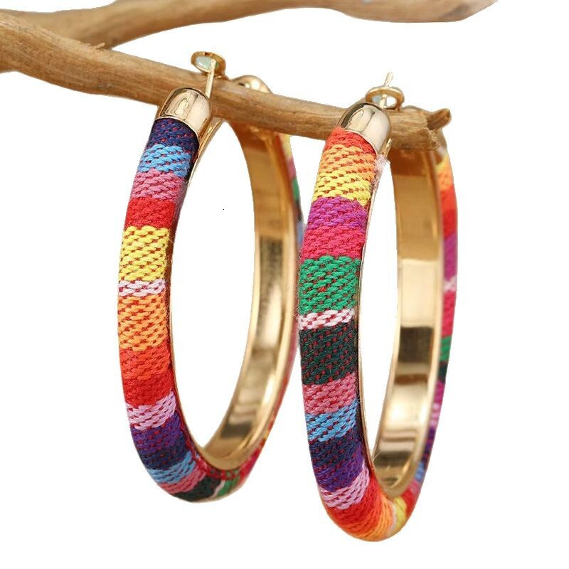 Bohemian Style C-Shaped Colorful Fabric Strip Niche Design Fashion Trend Women's Hoop Earrings