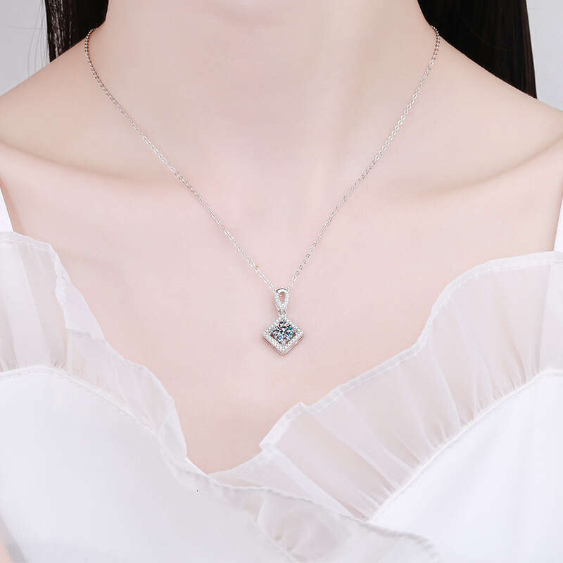 S925 Pure S925ier Pendant for Women Plated PT950 Geometric S925quare Micro Paved Full Dia D Color MoiS925S925anite Necklace 3df