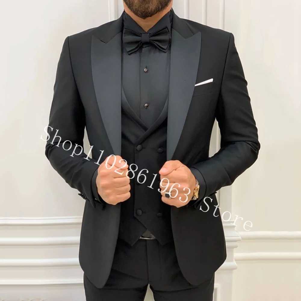 3-Piece Slim Fit Mens Suits Formal Business Groom Wear Wedding Tuxedos Blazer Jacket Vest Pants Set Costume Homme Mariage X250704