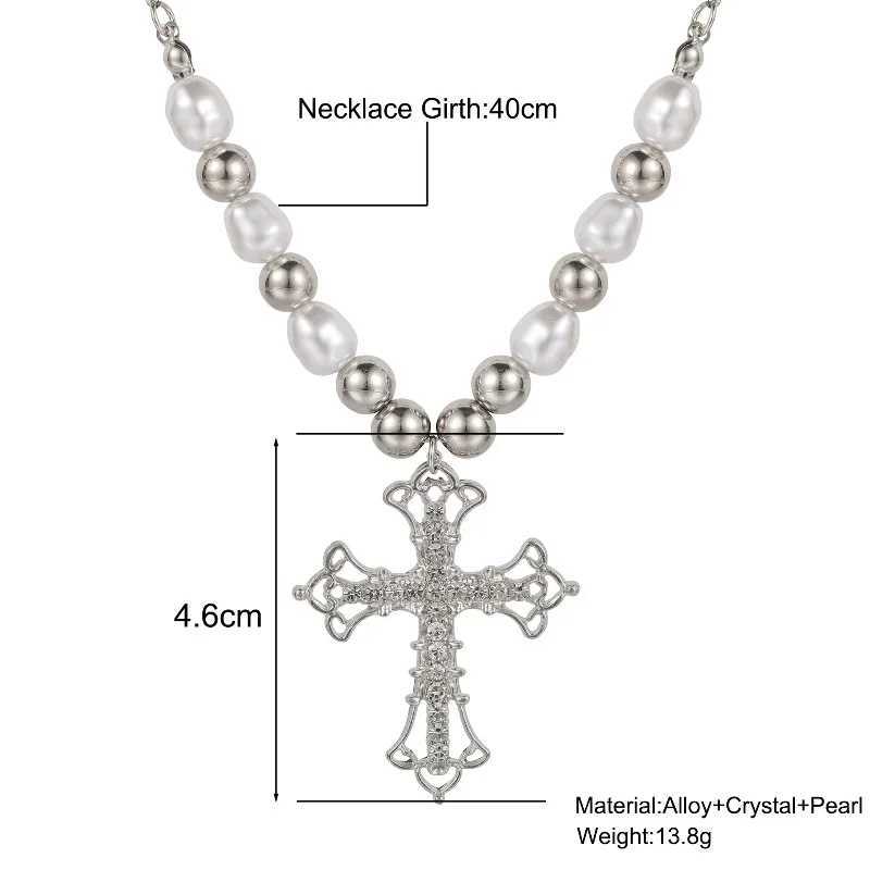 2025 Hot Selling Y2K Punk Pearl Cross Pendant Necklace For Womens Hip Hop Cool Zircon Party | Banquet Fashion Jewelry Gift Y250704