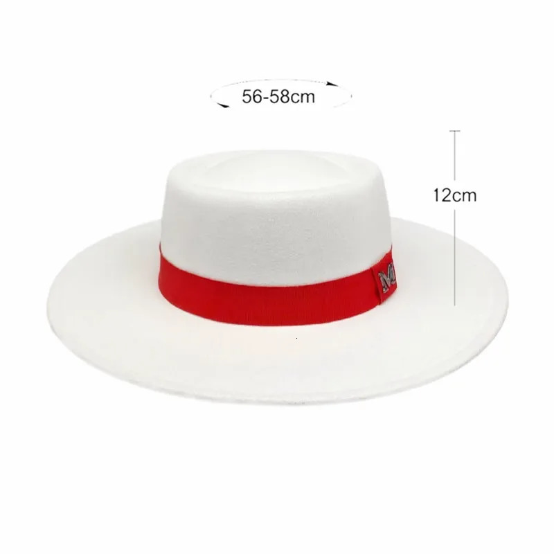 Winter Women Red Wool Felt Fedora Hat 8CM Wide Brim ladies elegant retro style British jazz hat Panama Hat 250701