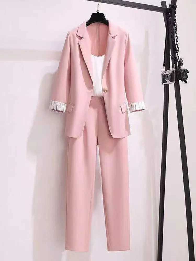 2025 spring new plus size Korean elegant womens suit female blazer leisure pants Twd suit jacket thr piece jacket pants set X250704
