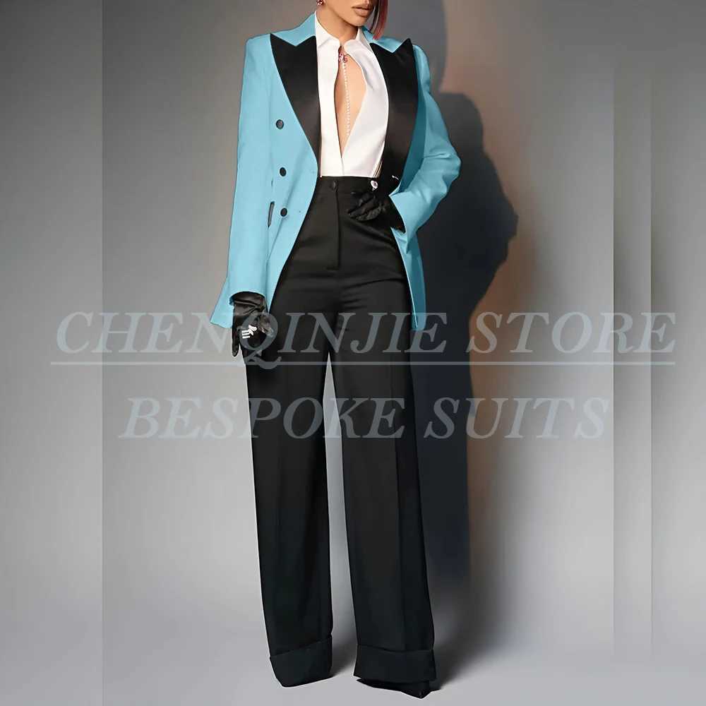Elegant Womens Suits Blazer Luxury Double Breasted Peak Lapel Slim Fit Clothing Customized Office Lady 2 Piece Jacket Pants Set X250704