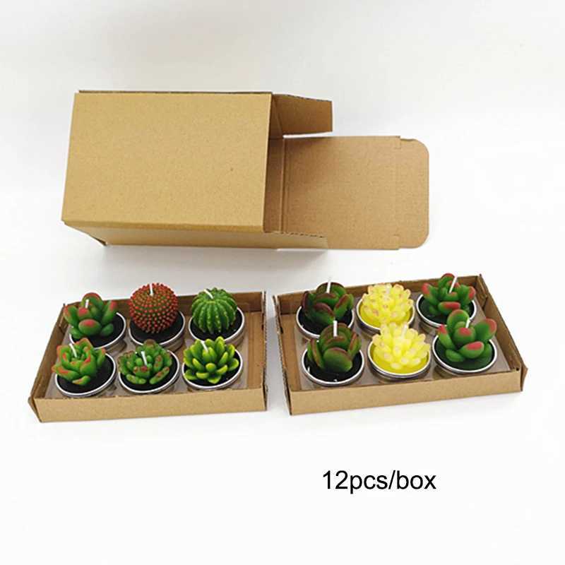 12pcs Cactus Tealight Candle Handmade Long Burning Delicate Succulents Tea Light Candle Holder Party Wedding Spa Home Decoration W250704
