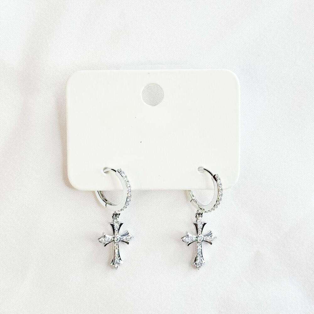 Super Shiny Cross for Women 2025 New Style High-end Minimalist Hoop Earrings with Inlaid Dias
