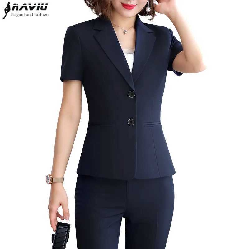 Naviu New Fashion Women Formal Suits Business Temperament Short Slve Slim Blazer and Trousers Office Ladies Work Wear X250704