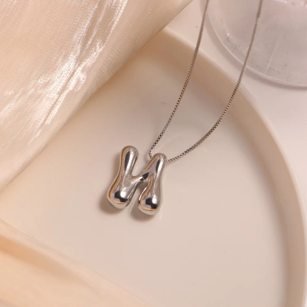 Creative A-Z Balloon Bubble Letter pendant Necklace for Women Silver Plated Chunky Initial Necklaces Jewelry Birthday Gift 250630