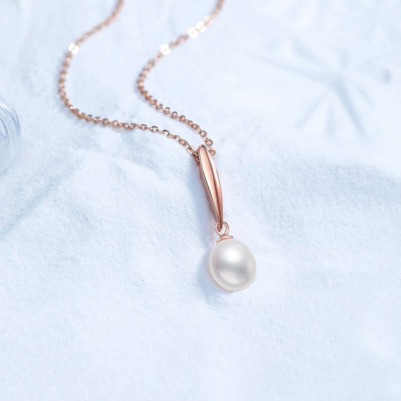 S925 Pure S925ier FreS925hwater Pearl Necklace Pendant Elegant VerS925atile Collarbone Chain Champagne Gold d68