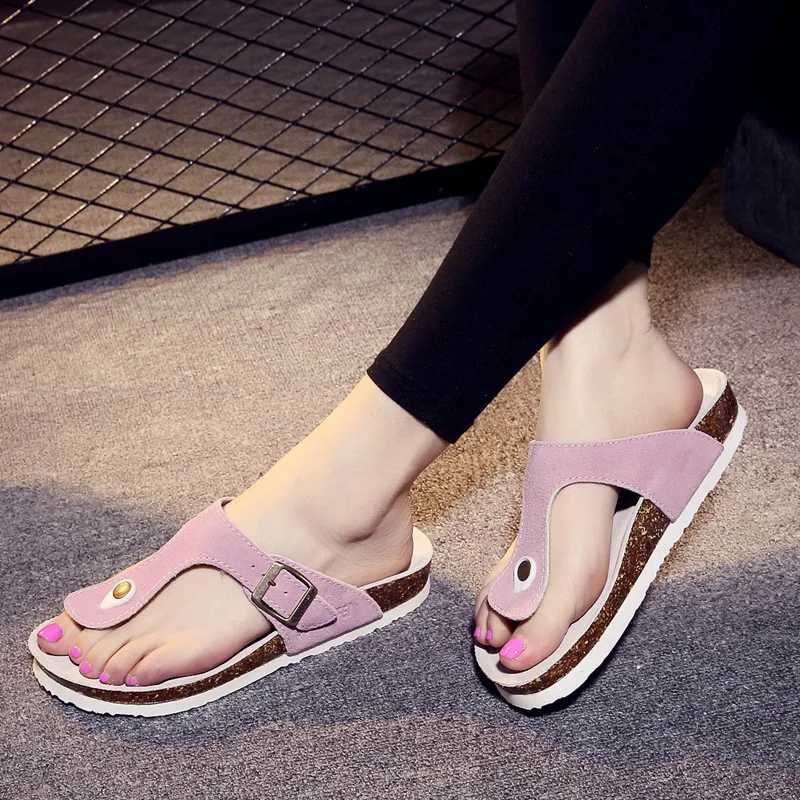 Fashion Women Men Leather Flip Flops With Arch Support Cork Footbed Slide Sandals For Ladies Girls Comfortable Beach Slippers W250704