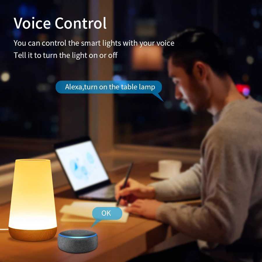 Tuya WiFi Smart Table Lamp Dimmable App Voice Control Desk Lamp RGB Touch Lamps Bedroom Night Light Work with Alexa Google HomeXJ250703