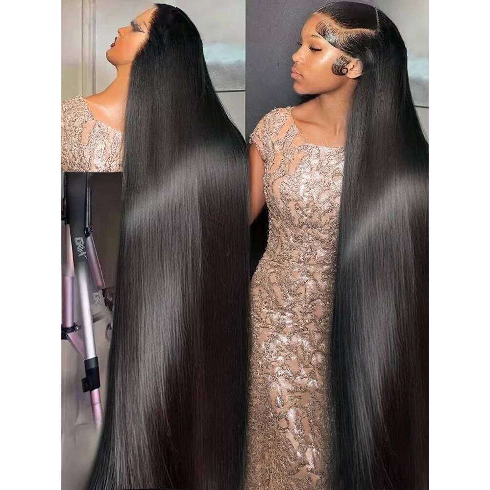 300% High Density Straight Wigs 13x6 13x4 HD Front 40 46 Inch 360 Full Lace Frontal Human Hair Wig For Women
