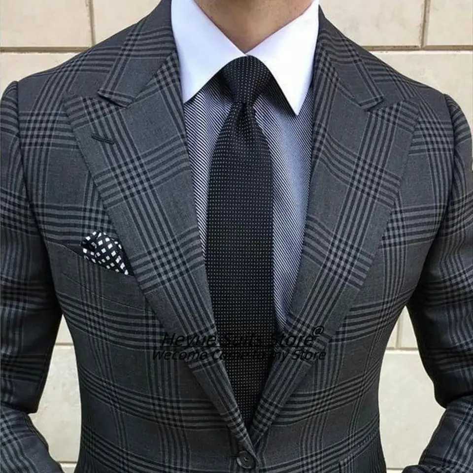 Classic Plaid Men Suits Slim Fit Peak Lapel Groom Wedding Tuxedos 2 Pieces Sets Business Male Party Blazers Prom Costume Homme X250704