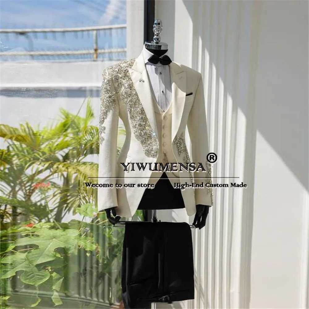 Man Sliver Beaded Suits Slim Fit 3 Pieces Formal Party Groom Wedding Tuxedos Customized Single Breasted Prom Blazers Man Dresses X250704