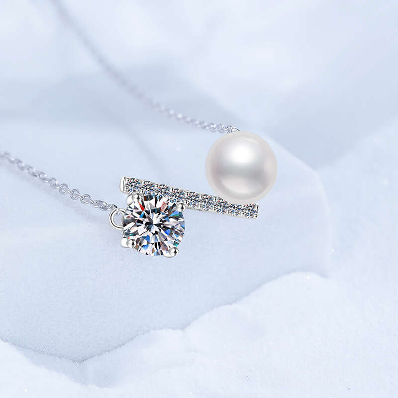 S925 Pure S925ier MoiS925S925anite Necklace Natural FreS925hwater Pearl High-end VerS925atile Balance Beam Pendant for Women e78