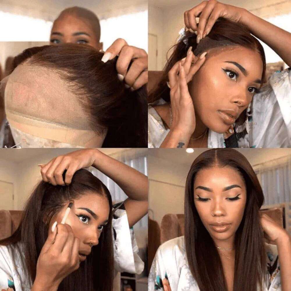 13x4 Chocolate Brown Long Straight Front Wigs For Black Women Colored Transparent HD Synthetic Lace Frontal Wig Pre Plucked