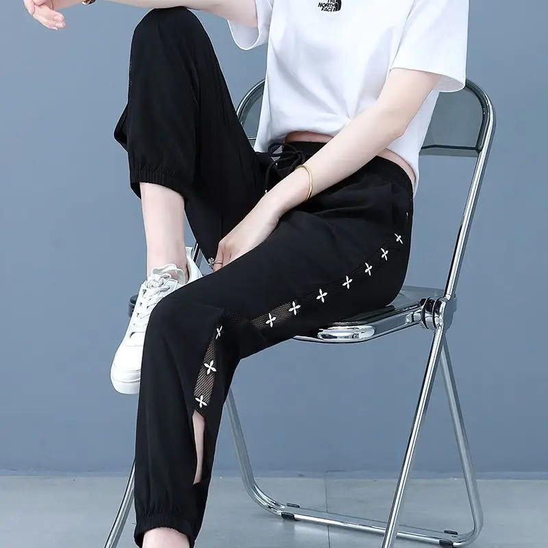 Ice Silk Quick-drying Pants Summer Thin 2025 Hollow-out Casual Harem 250704