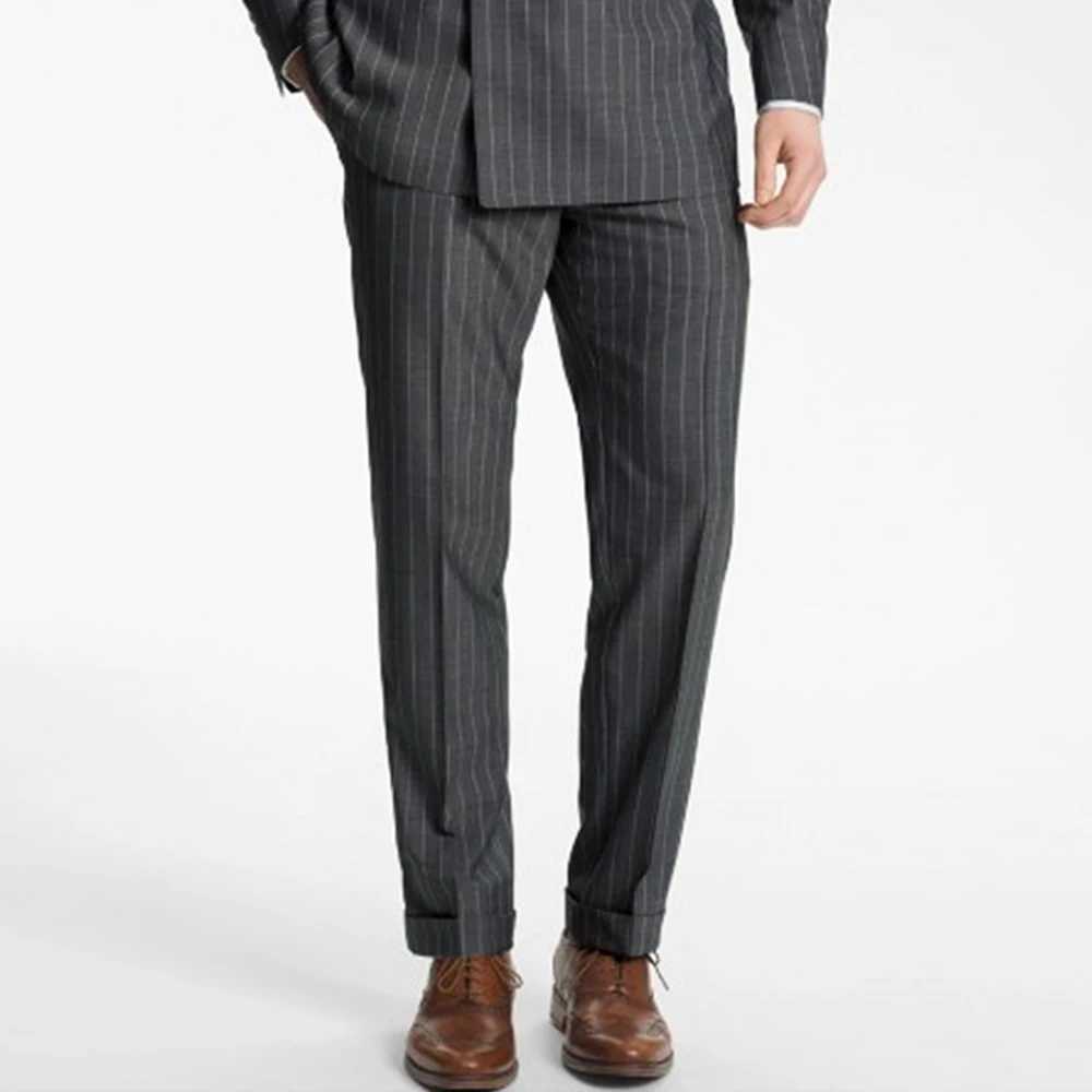 Dark Gray Wide Stripe Double Breasted Suits for Men| Custom Tailored Fit with Cuffed Pants Wide Lapel Business Formal Wear X250704