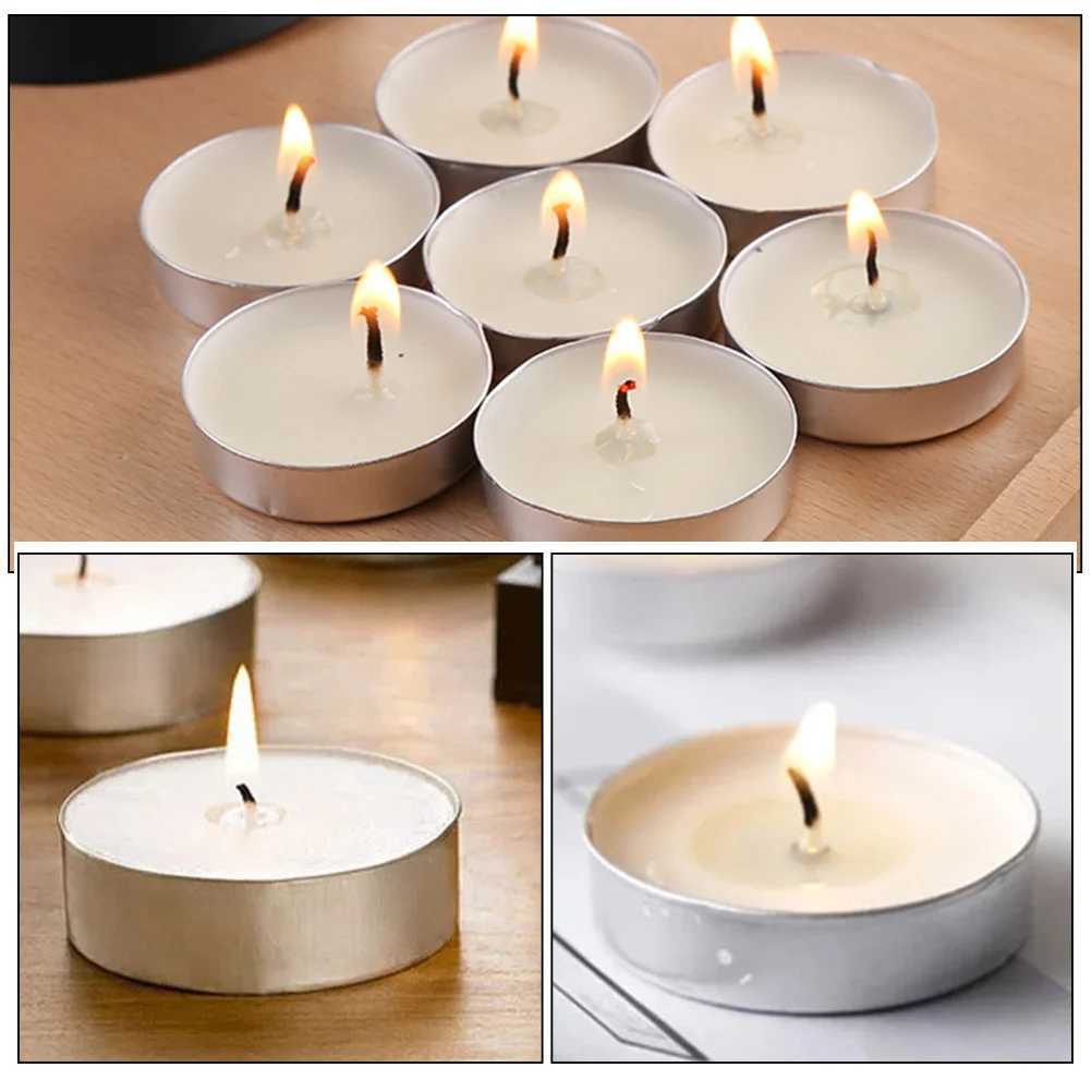 50 Pcs Tea Candles Round Scented Room Small Tealight for Wedding Lights Household Romantic White Multi-function Metal W250704