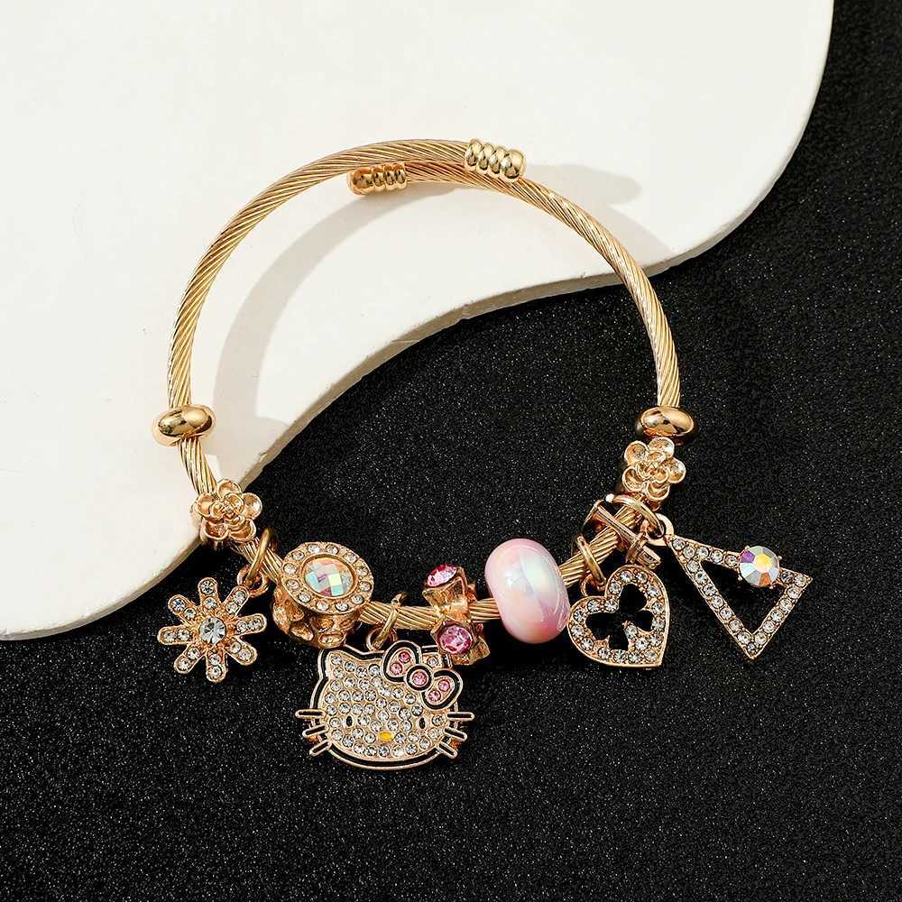 Sanrio Anime Cartoon Hello Kitty Bracelet Fashion DIY Pendant Inlaid Moissanite Accessories Popular KT Cat Heart Pendant Bracelet w250716