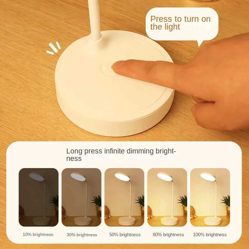 Desk Lamp USB Plug Rechargeable Table Lamp Bed Reading Book Night Light LED with 3 Dimming Modes Eye Protection Light Bedside Lamp XJ250703