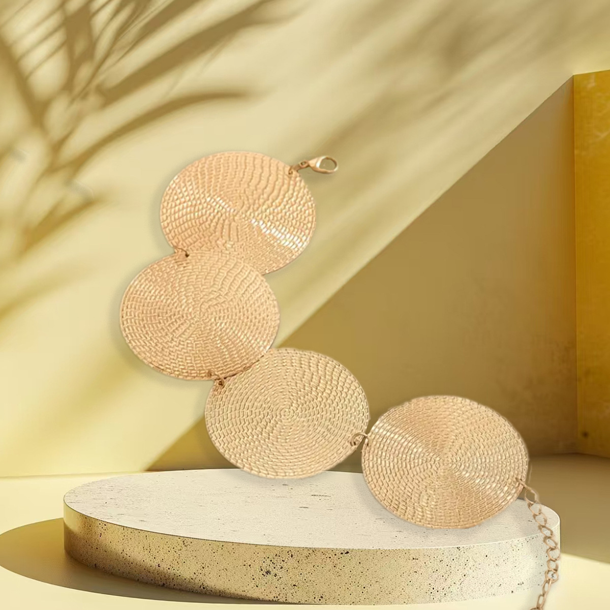 Hammered Texture Geometric Round Patchwork Bracelet Fashion High-end Trendy Unique Women's Accessory