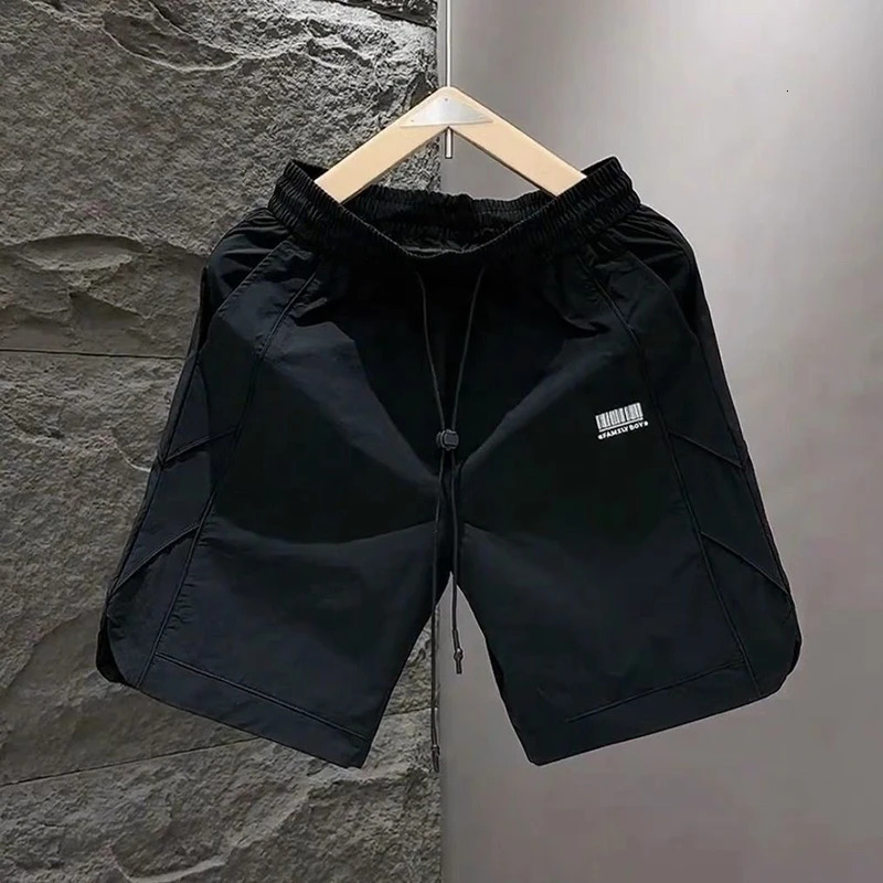 Fashion Elastic Pockets Spliced Embroidery Casual Shorts Mens Clothing Summer Loose Allmatch High Waist Beach Shorts 250704