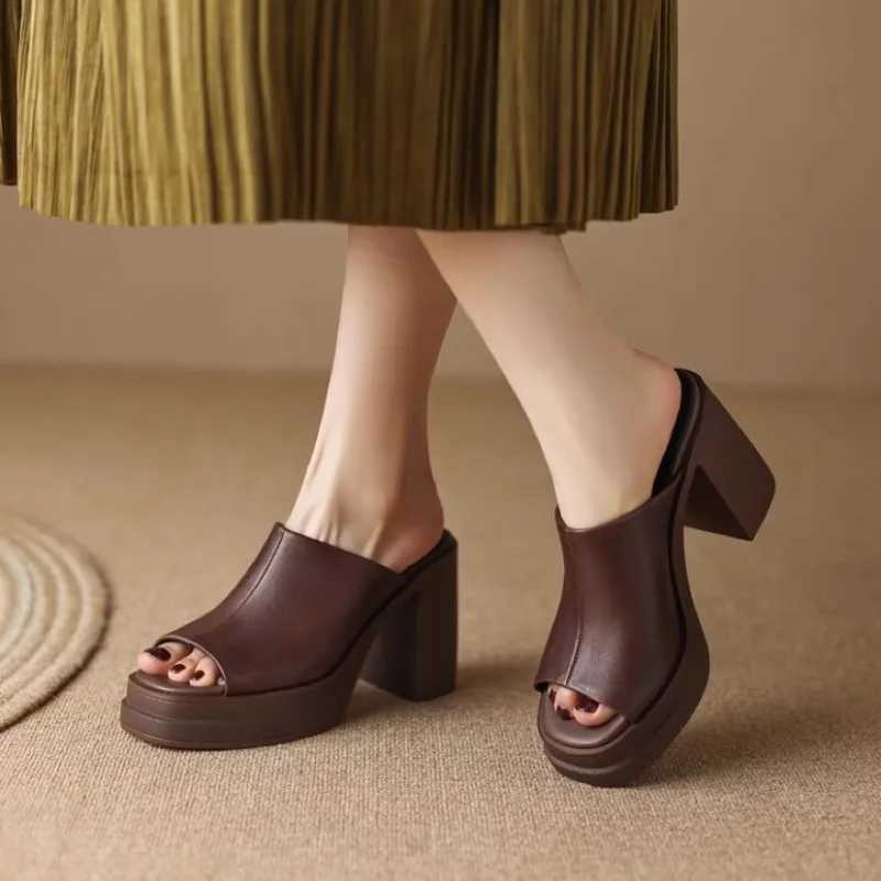 Womens Slippers Summer New High Heels Thick Bottom Round Head Open Toe Simple Sandals Casual Comfort Increase Root Slippers W250704