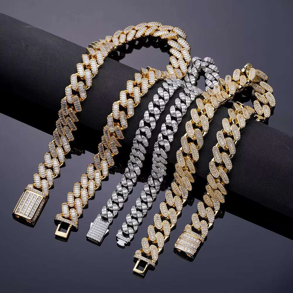 Fashion Hip Hop Reasonable Price Jewelry Purple Box Clasp Zircon Brass Miami Cuban Chain Choker Necklace