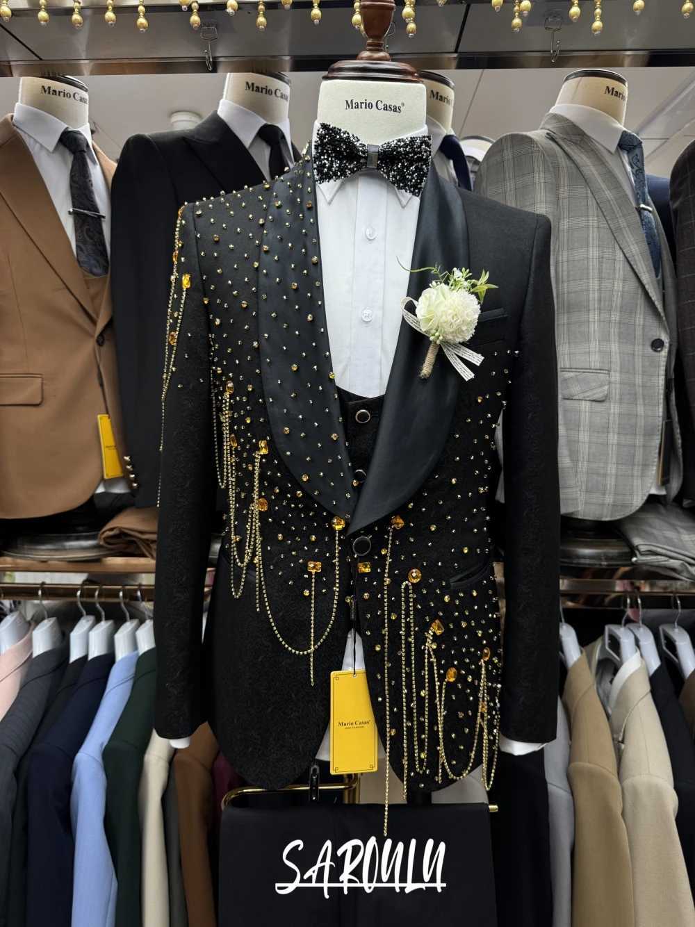 Decent Black Jacquard Mens Suit Popular Shawl Lapel Beading Tassel Tuxedo High Quality Groom Wear Party Handsome Banquet Set X250704