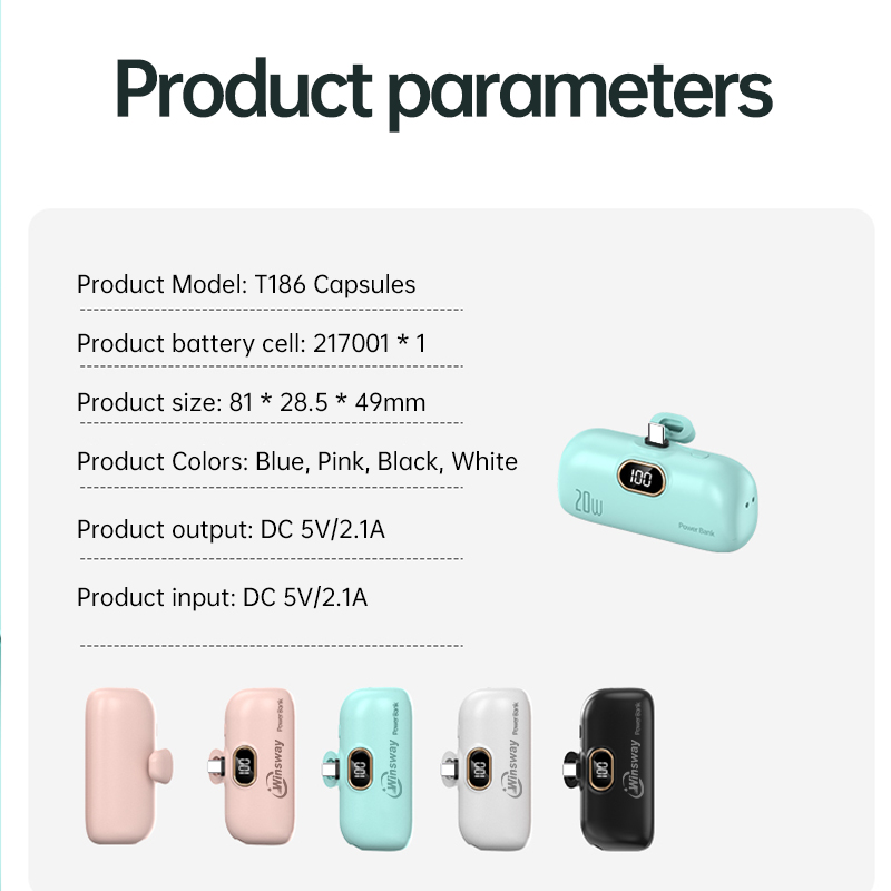 Winsway 5000mAh Mini Portable Power Bank Capsule Mobile Power Supply Emergency External Battery Fast Charger For iPhone 15/16