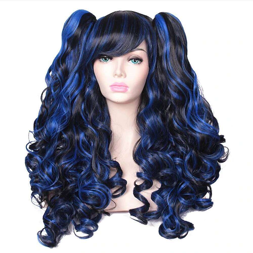 HAIRJOY Women Synthetic Hair Long Curly Cosplay Wig Halloween Wigs for Party with 2 Ponytails