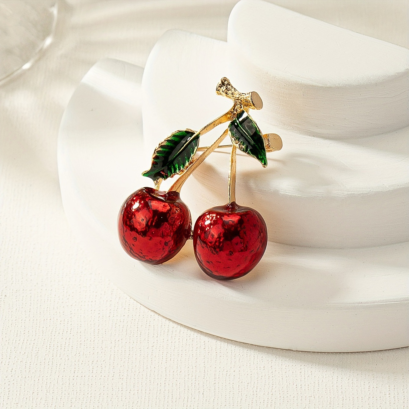 Korean Style Fashion Simple Cute Cherry Playful Alloy Enamel Fruit Series Brooch For Women Pin