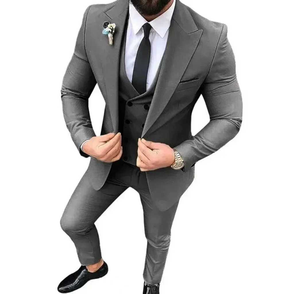 Formal Elegant Mens Suit Slim Fit 3 Piece Blazer Vest Pants Sets Peak Lapel Men Tuxedo Business Suit Prom Wedding High Quality X250704