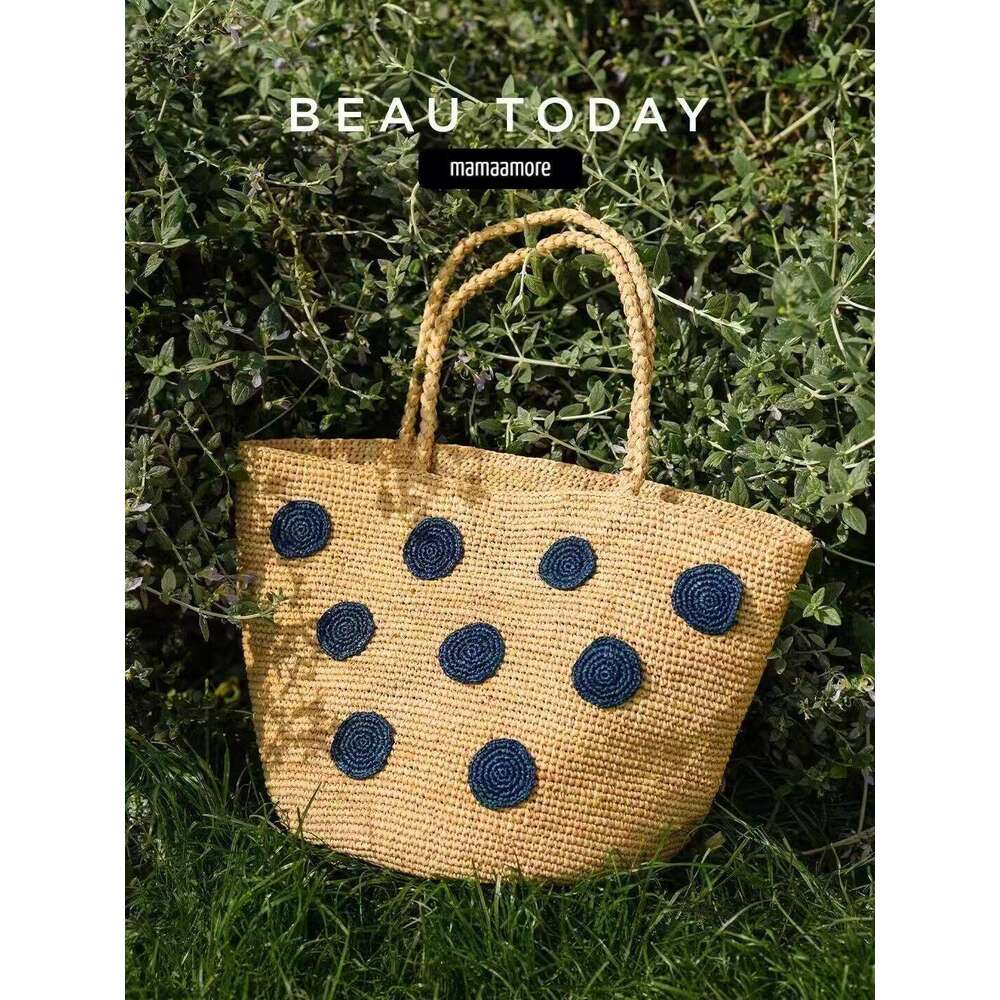 Straw Beach Bag Beach Bags New Summer Raffia Woven Polka Dot Handmade Daily Sweet Versatile Travel Tote Shoulder Bag Beach Tote Bag