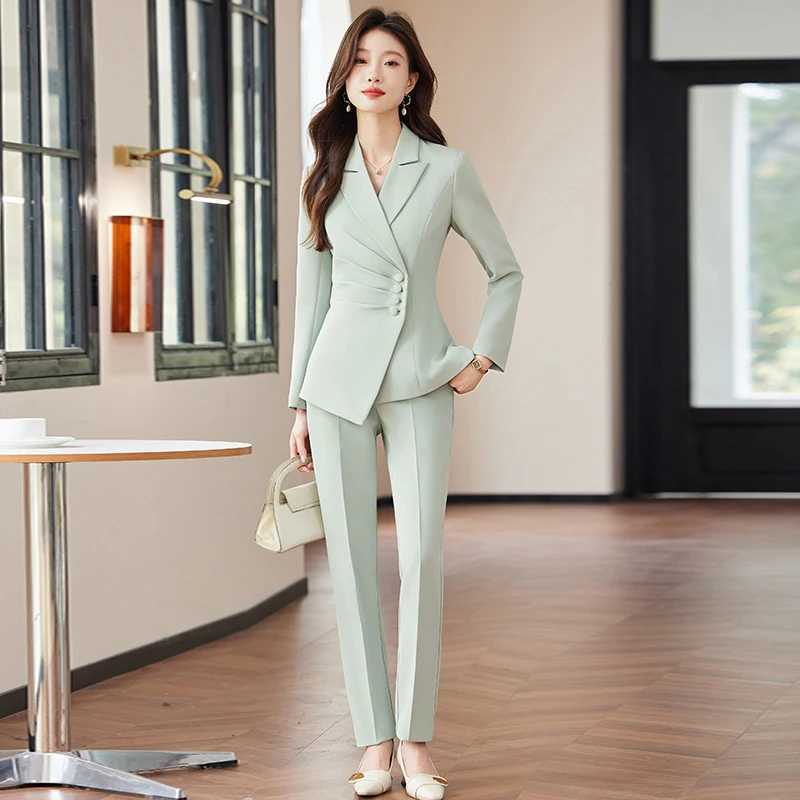 NAVIU Grn Casual Commuting Office Pants Set New Fashion Elegant Long Slve Single Button Slim Women Two Piece Blazer and Pant X250704