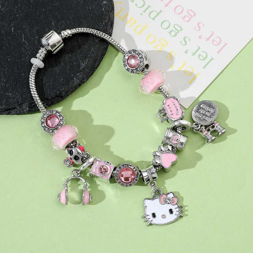 Sanrio Cartoon Anime Hello Kitty Bracelet Cute Cartoon Figure KT Cat Fashion DIY Accessory Kitty Bracelet for Children Party Gifts w250716