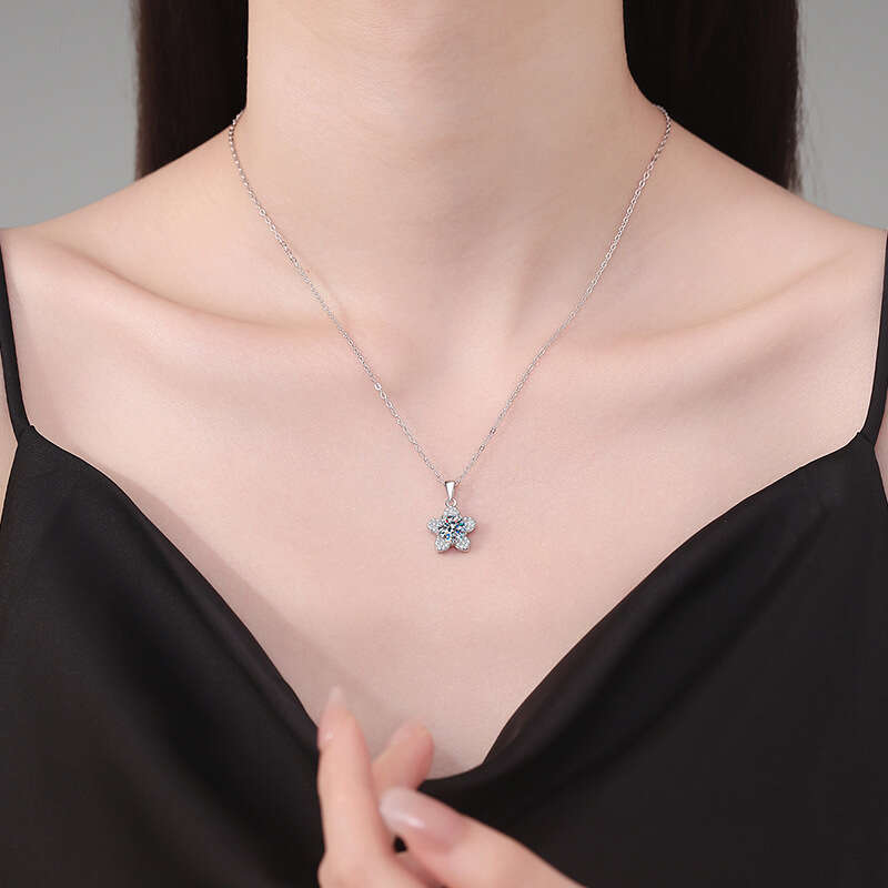Pure S925ier with Pendant for Women, Camellia Flower, 1 caratS925 D Color MoiS925S925anite Necklace 16e