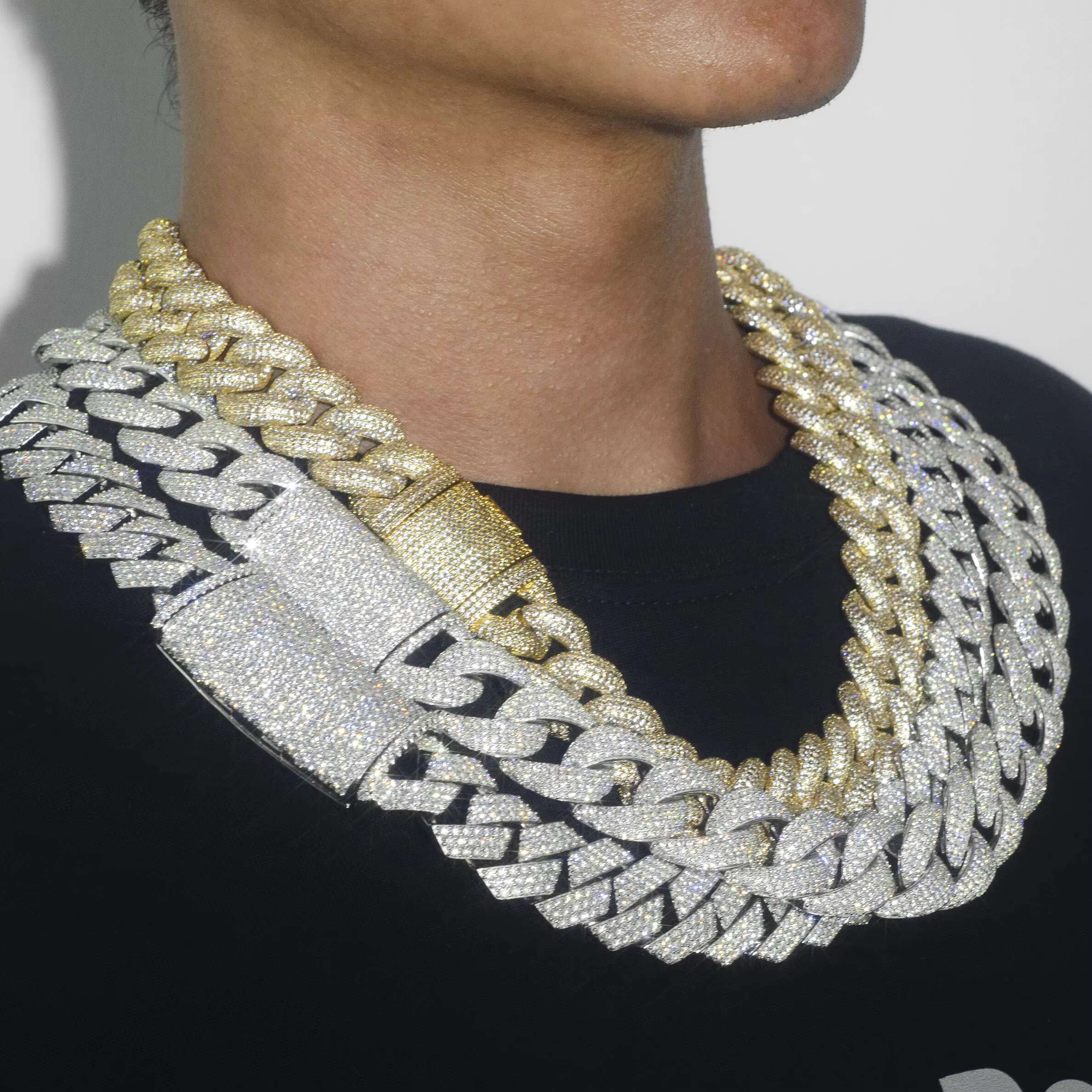 9mm Sterling Silver 925 Plated VVS Moissanite CZ Necklace 18K Real Gold Plated Cuban Link Chain