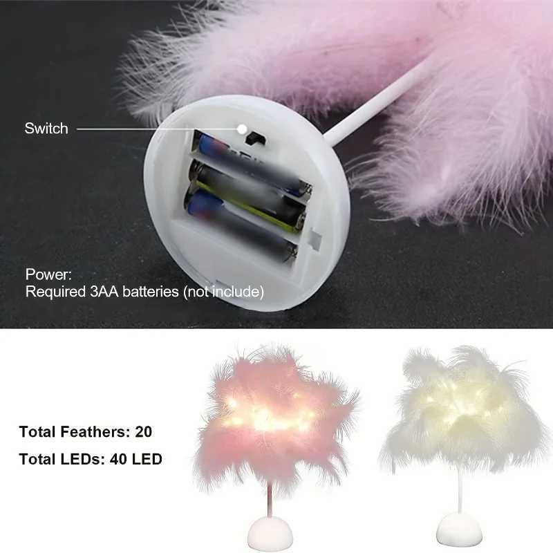 LED Feather Table Lamp Warm White Light Tree Feather Night Light Girl LED Wedding Decorative Lights Birthday Gift Home Decor NewXJ250703