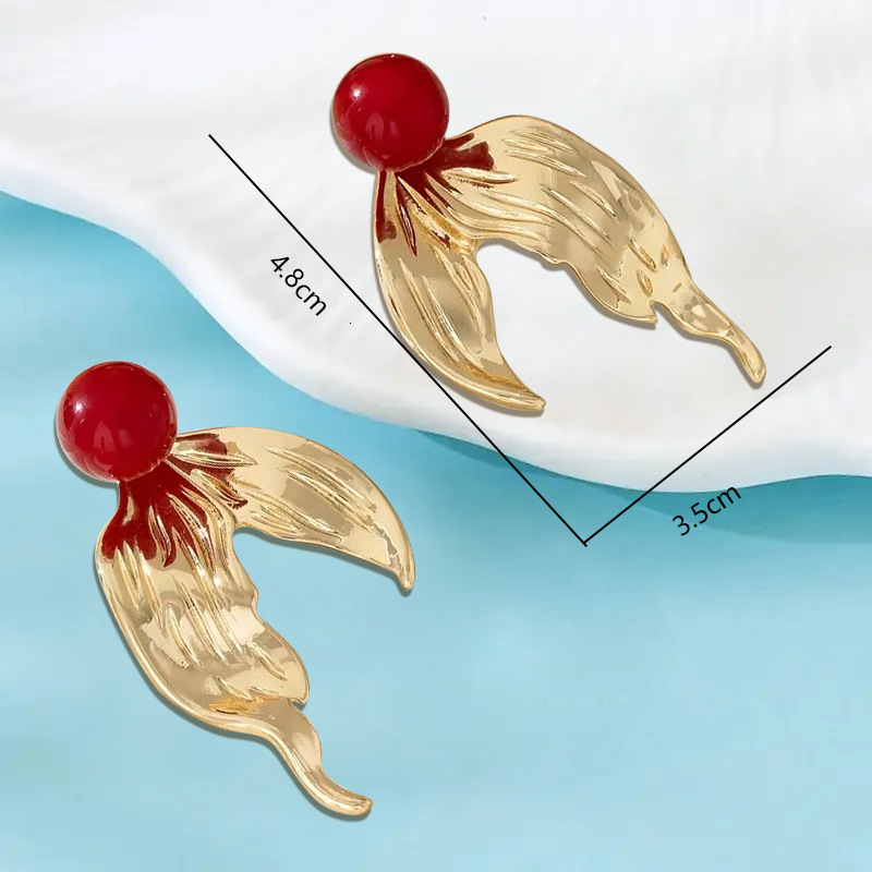 Fish Tail Koi Red Imitation Pearl Decoration High-end Ocean Style Earrings