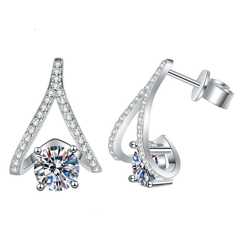 S925 Pure S925ier Light Full Dia V-S925haped 1 caratS925 MoiS925S925anite S925tud EarringS925 c06