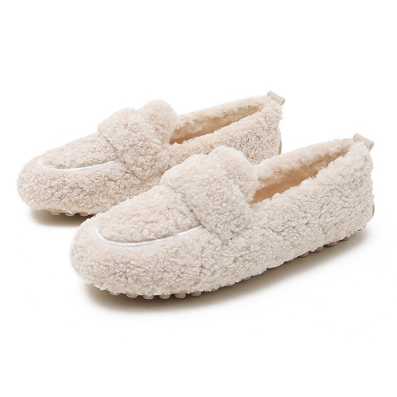 Hairy for women to wear outside in winter, warm and thick with veet, one foot kick kick, bean shoes, fairy lamb sole, large size cotton shoes