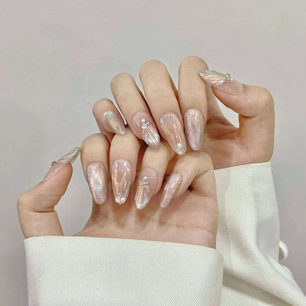 10Pcs Aurora Handmade False with Jelly Glue Long Al Fake Nail Art Shell Design Press on Nails Full Cover Manicure Tips X250704
