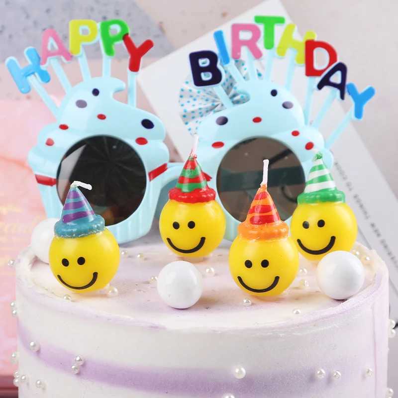 4pcs/pack Stars Smile Face Birthday Cake Cupcake Candles Cute Bear Art Decoration Wedding Party Supplies Cake Toppers W250704