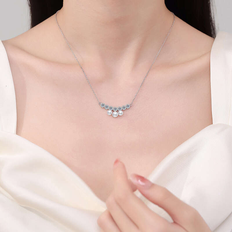 S925 Pure S925ier FreS925hwater Pearl S925mile Collarbone Chain Elegant VerS925atile MoiS925S925anite Necklace for Women eee