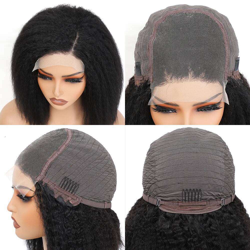 Transparent Kinky Straight Front Pre Plucked Yaki 5X5 Short Human Hair Wigs For Woman Natural Lace Closure Bob Wig