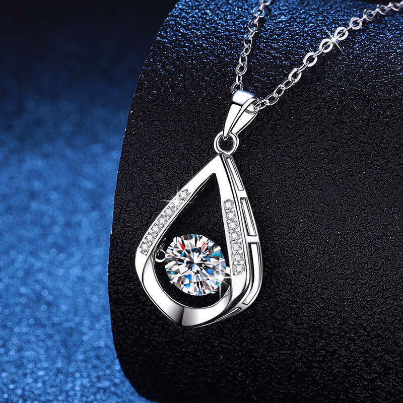 S925 Pure S925ier for Women Water Drop Dynamic Pendant 1 caratS925 MoiS925S925anite Necklace aeb