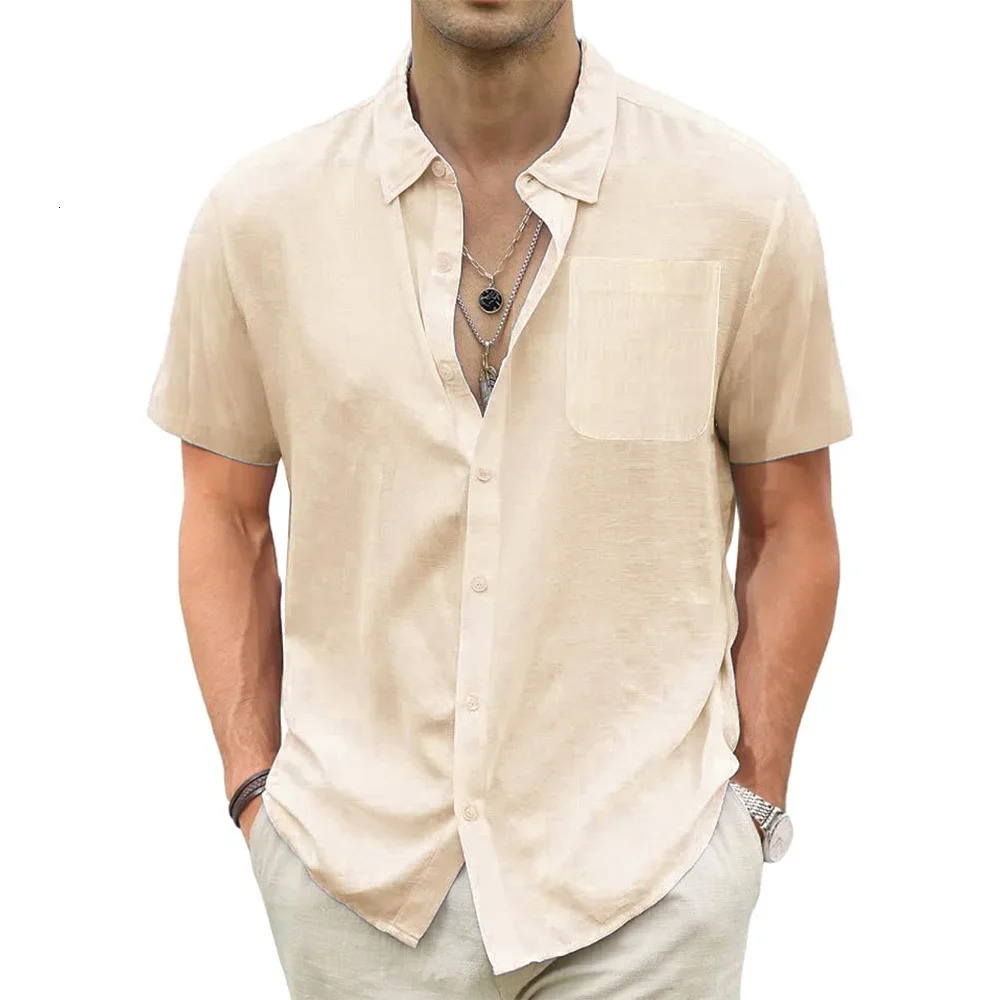 Mens Lightweight Hawaiian Shirts Cotton Linen Breathable Short Sleeve Shirts Vacation Beach Casual Summer Men Tops with Pocket 250704