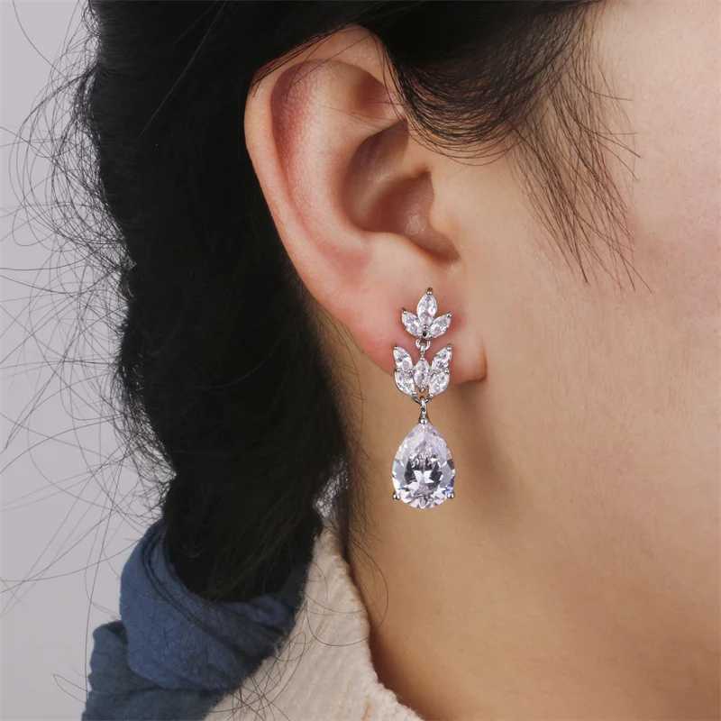 ZAKOL Hot Selling Romantic Water Drop Cubic Zircon Dangle Earrings for Women Fashion Leaf Bridal Wedding Jewelry EP012 Y250704
